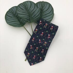 John Henry Navy Blue Golf Santa Christmas Holiday Novelty USA Made Silk Neck Tie